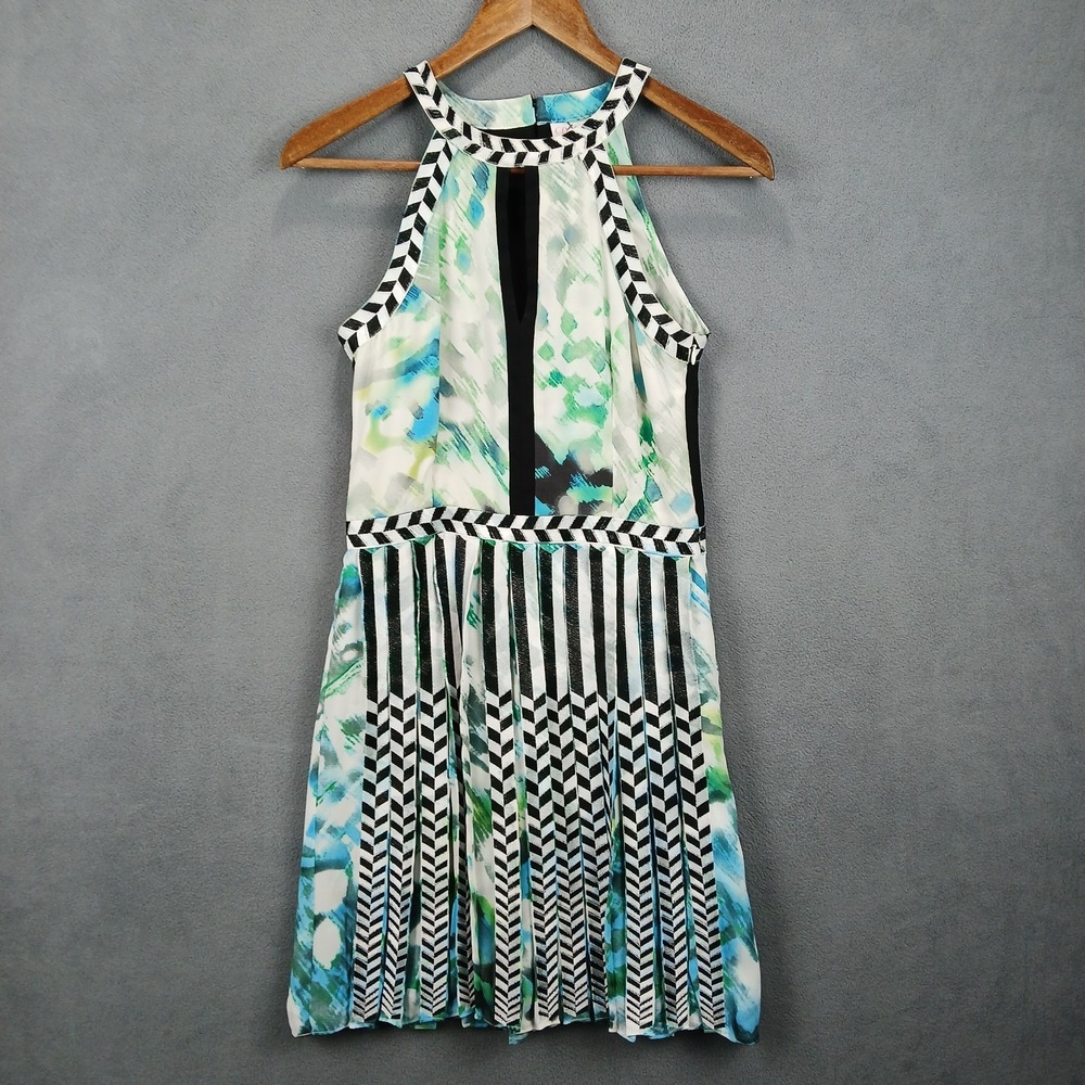 Parker Selita Mini Dress Women Small Multicolor Geometric Print Keyhole Side Zip